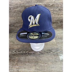 New Era Milwaukee Brewers 59FIFTY MLB Fitted Hat Size 7 Baseball Cap, 55.8cm